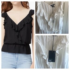 PAIGE NWT Fenna Feminine White Ruffle V-Neck Cap Sleeves 100% Rayon Top medium